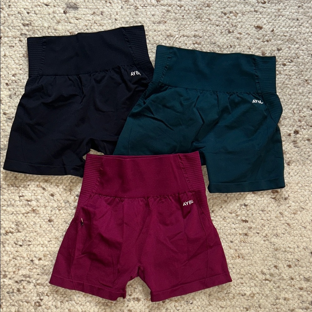 AYBL Trio Shorts in Black, Teal, and Burgundy